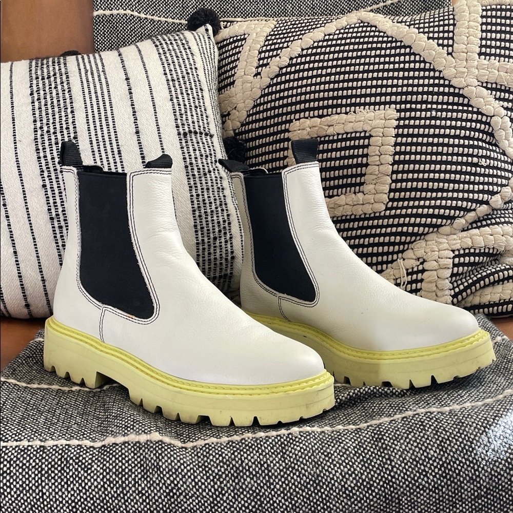 Dolce Vita White and Black Ankle Boots with Yellow Sole